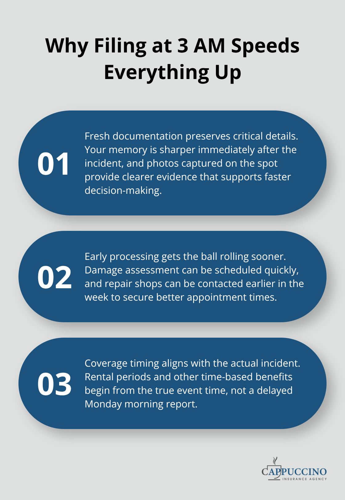 Three reasons immediate filing accelerates auto insurance claims at night. - 24/7 auto claims support