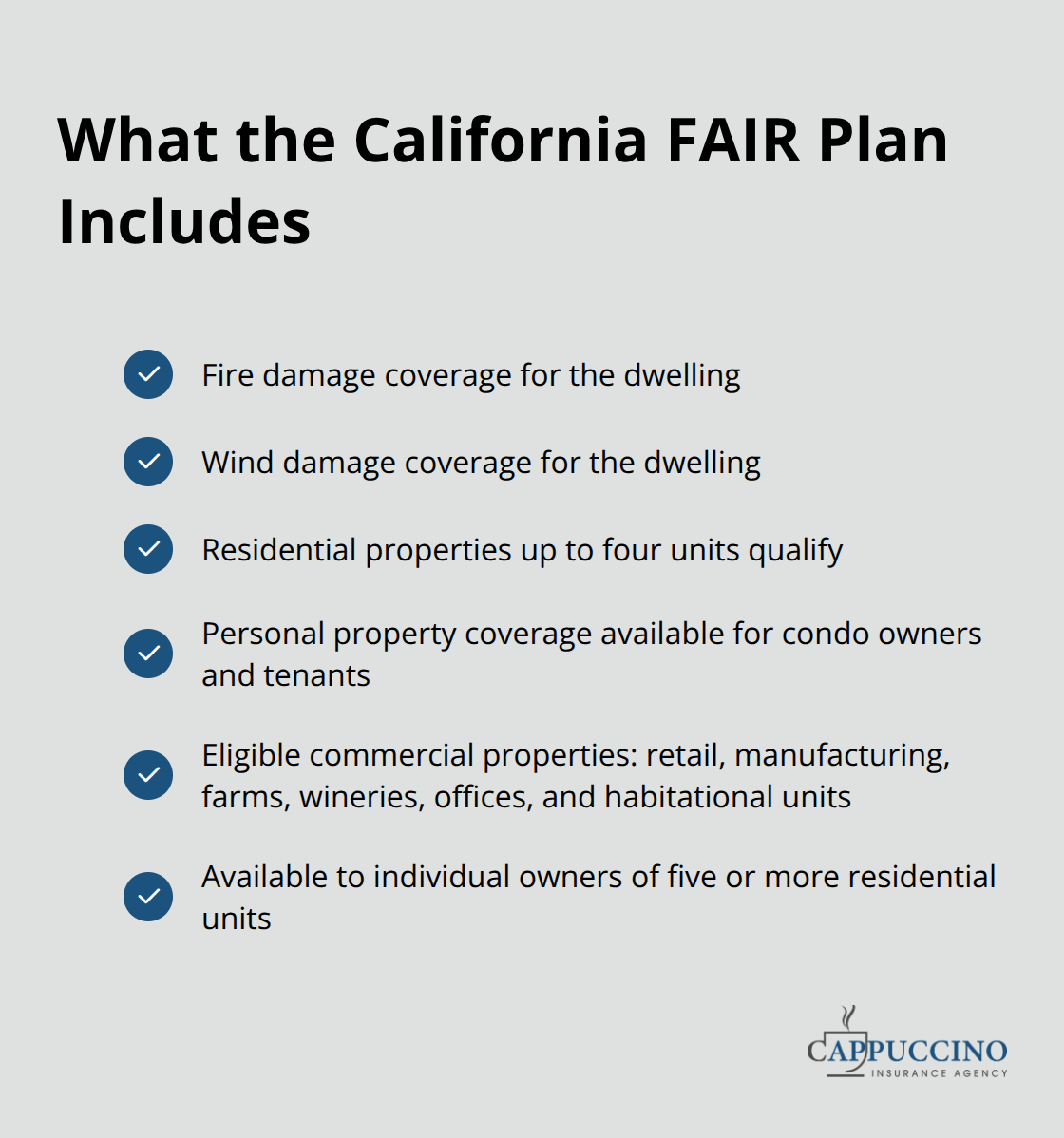 Key inclusions provided by the California FAIR Plan for eligible properties
