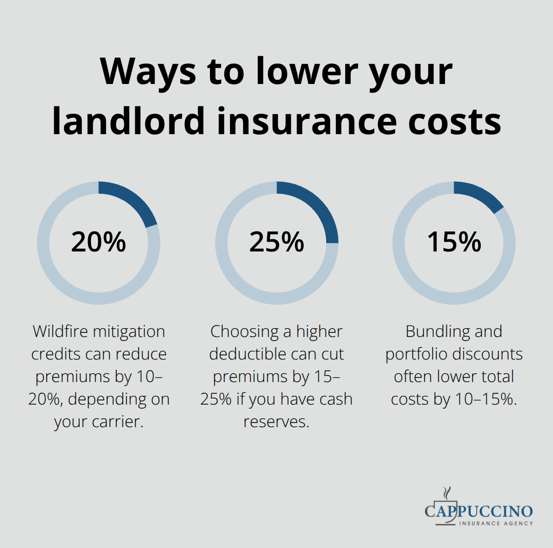 Chart with three percentage-based ways to reduce landlord insurance costs in California. - Landlord insurance California