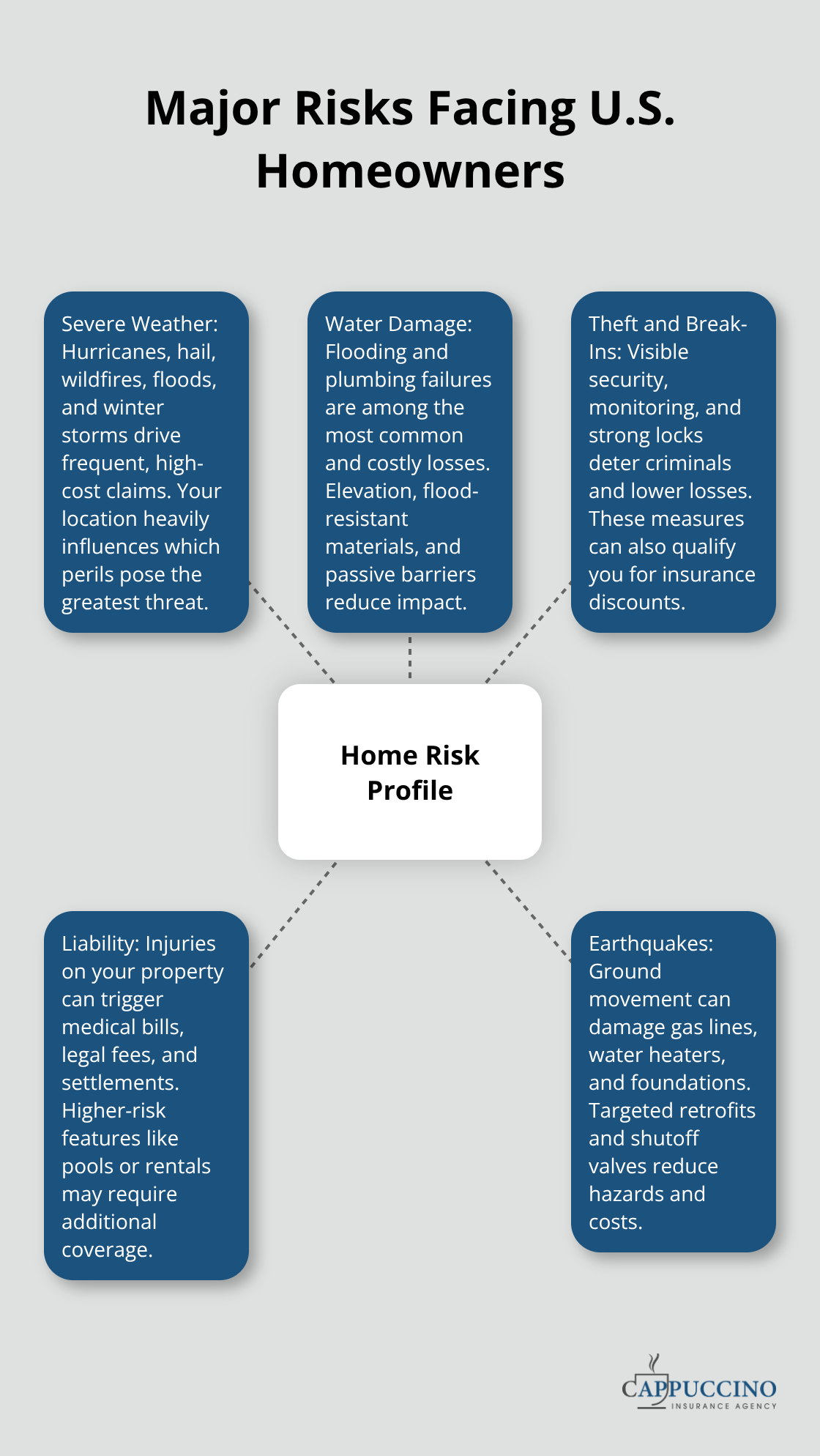 Hub-and-spoke visualization of top home risk categories affecting U.S. homeowners