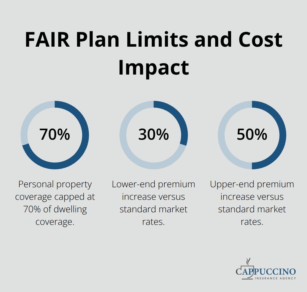 Percentages showing FAIR Plan personal property cap and potential premium increases - Specialty wildfire coverage California