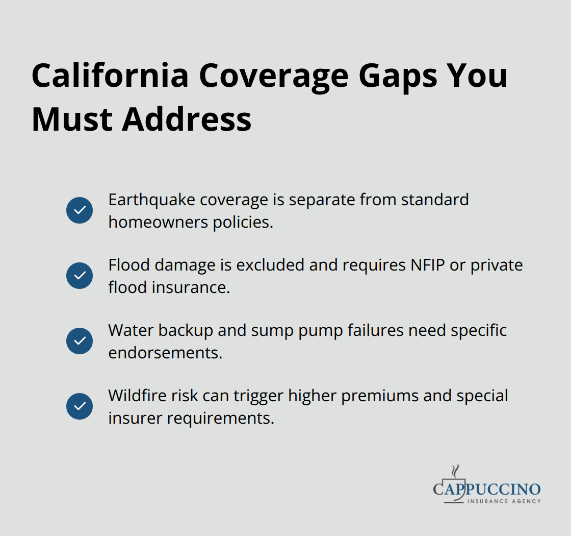 Checklist of California-specific homeowners insurance gaps and required add-ons. - homeowner coverage options california